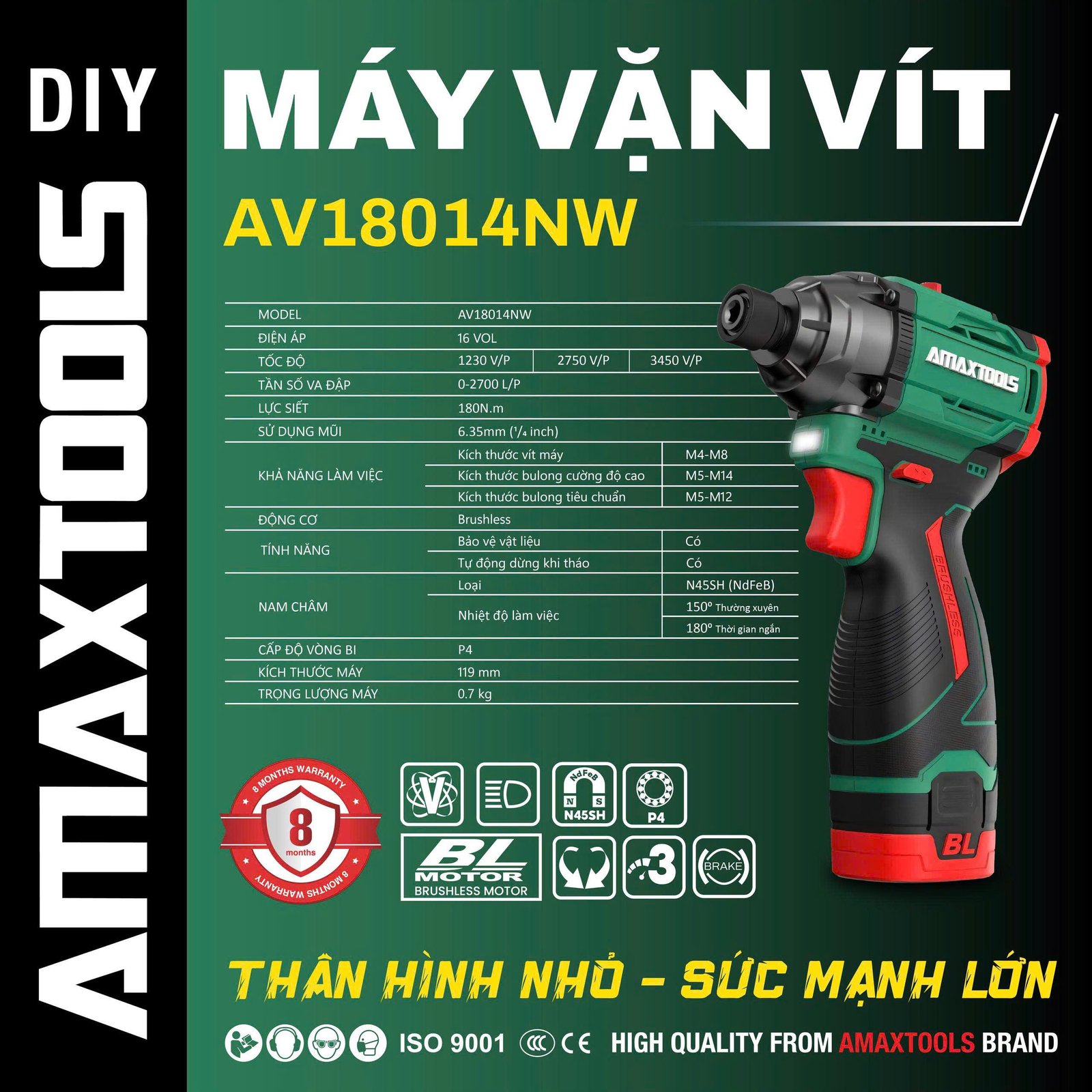 Máy Vặn Vít Pin AMAXTOOLS AV18014NW 16V